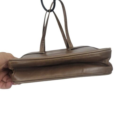 Vintage 60s 50s Brown Leather Handbag Framed Square Double Handles Satin Lining - Picture 10 of 11